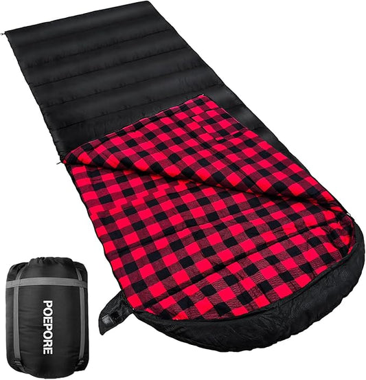 Flannel Sleeping Bag Cotton 0 Degree Cold Weather for Adults XXL Sleeping Bag 4 Season Big and Tall with Compression Sack