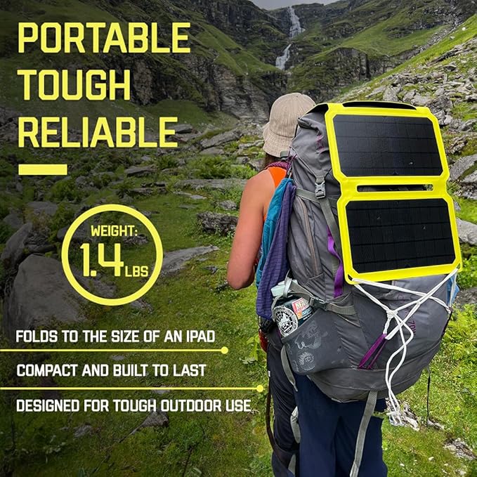 SunJack – 15 Watt Foldable Solar Panel, ETFE Monocrystalline Portable Solar Panel with USB-C and USB-A, IP67 Waterproof Solar Panels for Camping, Backpacking, Hiking and Travel