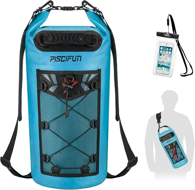 Piscifun Dry Bag, Waterproof Floating Backpack 5L/10L/20L/30L/40L with Waterproof Phone Case for Boating, Kayaking, Fishing