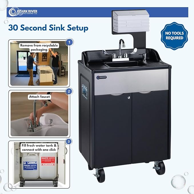Ozark River Portable Sinks, Titan PRO 1 Black, Outdoor Portable Sink with Hot Water, Mobile Self Contained Sink with Water Tanks and Wheels, Portable Outdoor Hand Washing Sink Station