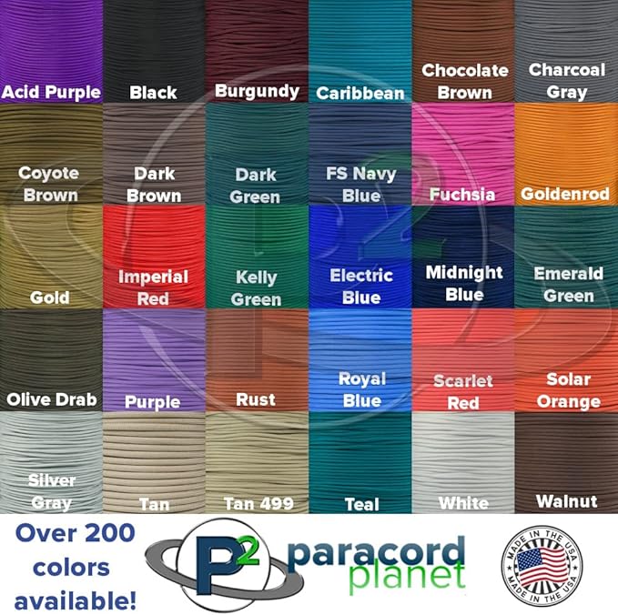 Paracord Planet Genuine Type III 550lb Paracord – Nylon Cord in Solid, Multi, and Reflective Colors – 25+ Colors and Length Options of 10', 25', 50', and 100'