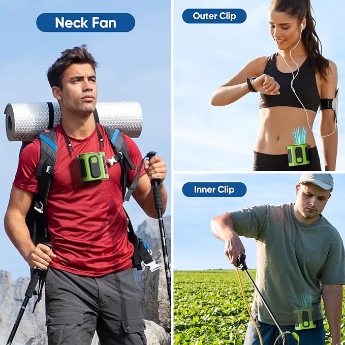 Portable Waist Fan, 10-Speed Rechargeable Body Fan with LED Light,Hands Free Wearable Belt Clip Waist Fans, 10000mAh Battery Cooling Fans, Dual Clips/Power Bank, 15000RPM for Camping, Outdoor, Jobsite