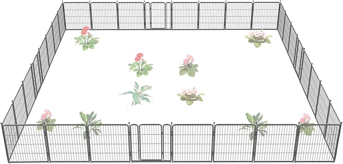 FXW Garden Fence with Door, 32in(H) x 72ft(L) 32 Panels Dog Fence Outdoor for The Yard - Heavy Duty Metal Fencing Tall Animal Barrier for Dog and Rabbit, Easy Assemble