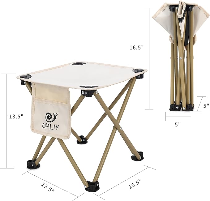 Opliy Camping Stool 2 Pack,13.5 Inch Portable Folding Stool for Outdoor Gardening and Beach Hiking Fishing,Foot Stool with Carry Bag (Khaki)