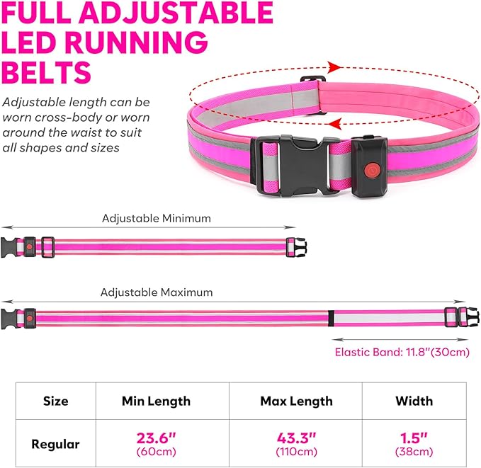 Illumifun LED Running Belt - USB Rechargeable Light Up Sash, High-Visibility Elastic Waistband Light for Running Cycling Hiking Camping Nighttime Activities
