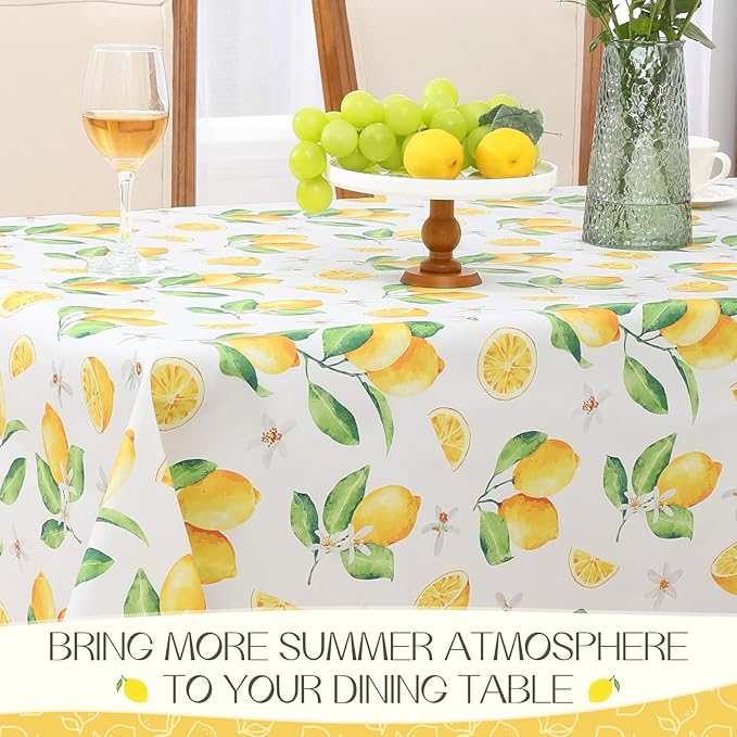 Romanstile Summer Rectangle Plastic Tablecloth, 100% Waterproof Oil-Proof Lemon PVC Table Cloth, Heavy Duty Vinyl Table Cover for Dining, Camping, Picnic, Outdoor - 54 x 108 Inch, Lemon