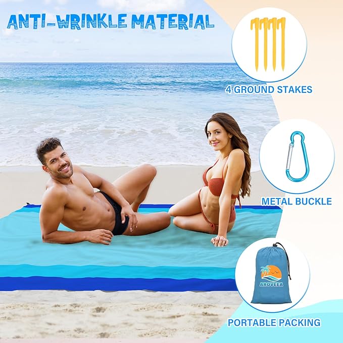 Beach Blanket Waterproof Sandproof 1-7 Adult Oversized 78 '' × 81 '' Lightweight Durable Compact Sand Free Beach Mat for Travel Camping Hiking Picnic Blanket