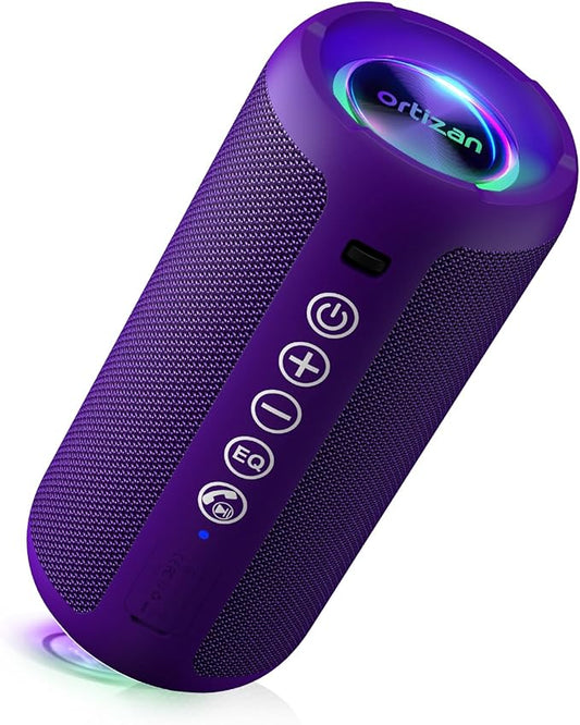 Ortizan Portable Bluetooth Speaker: IPX7 Waterproof, 24W Loud Sound, Deep Bass, Bluetooth 5.3, LED Lights, Wireless Stereo Pairing, 30H Playtime, for Home/Outdoor/Party/Beach, Birthday Gift (Purple)
