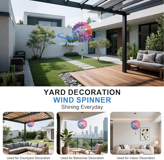 16.5in Wind Spinners Outdoor with Spiral Tail, Metal Hanging 3D Wind Spinner Stainless Steel Sparkly Bird Devices to Scare Birds Away from Yard Decoraction Patio Art Whirligig Gifts