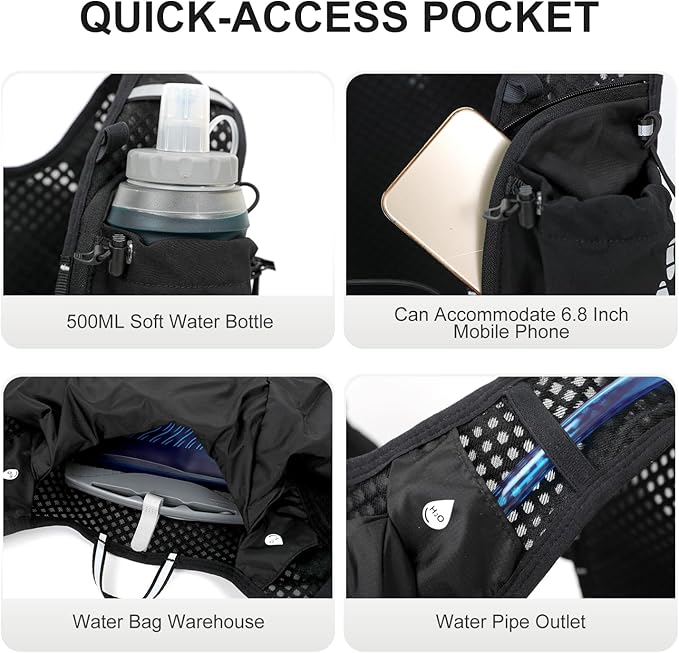 Running Hydration Vest Backpack, Lightweight Water Backpack with 1.6L Water Bladder Daypack for Women Men,Adjustable Running Vest Pack for Trail Running Hiking Cycling Race Marathon