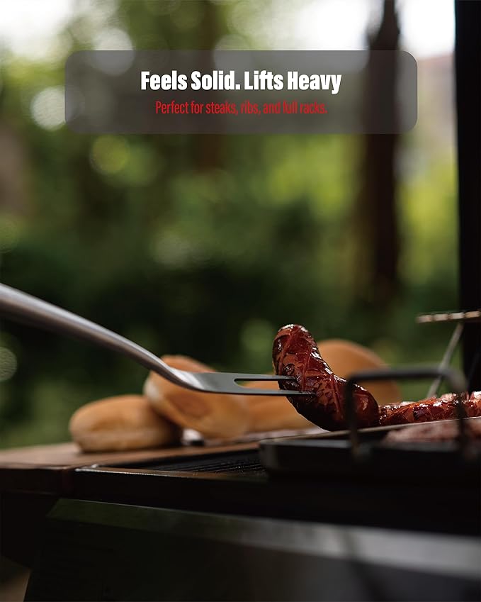 Heavy-Duty Panga-Panga BBQ Grilling Tools Set. Extra Thick Stainless Steel Multi-Function Spatula, Fork & Tongs | Essential Accessories for Barbecue & Grill. Ideal Gift for Father