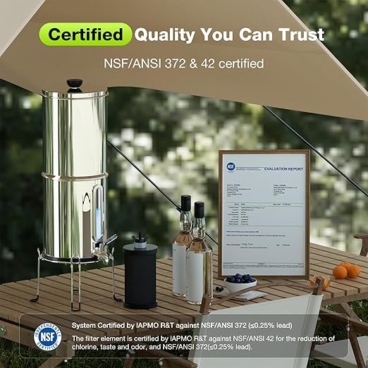 Purewell 1.0 Gallon Portable Gravity Water Filter System, 3-Stage 0.01μm Ultra-Filtration Countertop System with Water Level Window and Stand, Reduce 99% Chlorine, for Camping, RVing, Home (PW-1G-K)