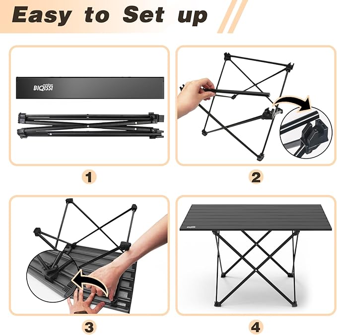 Portable Camping Table, Compact Camping Side Table with Carrying Bag, Ultralight Aluminum Beach Table Folding for Hiking, Camping, Picnicking, BBQ, Outdoor Cooking (Black Large 27")