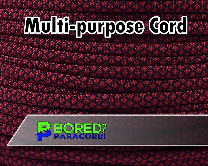 BORED? PARACORD! 550 lb Paracord - Ideal for Crafting, Camping, DIY Projects, Active & Military Outdoors - Strong Survival Rope - Tactical Parachute Cord Type III - Blood Diamonds 50 Feet