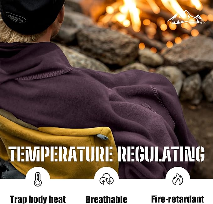 100% Wool Blanket, 62" x 86", Warm, Thick, Washable, Military Wool Blanket, Great for Camping, Outdoors, Sporting Events, Survival Kits, Plum