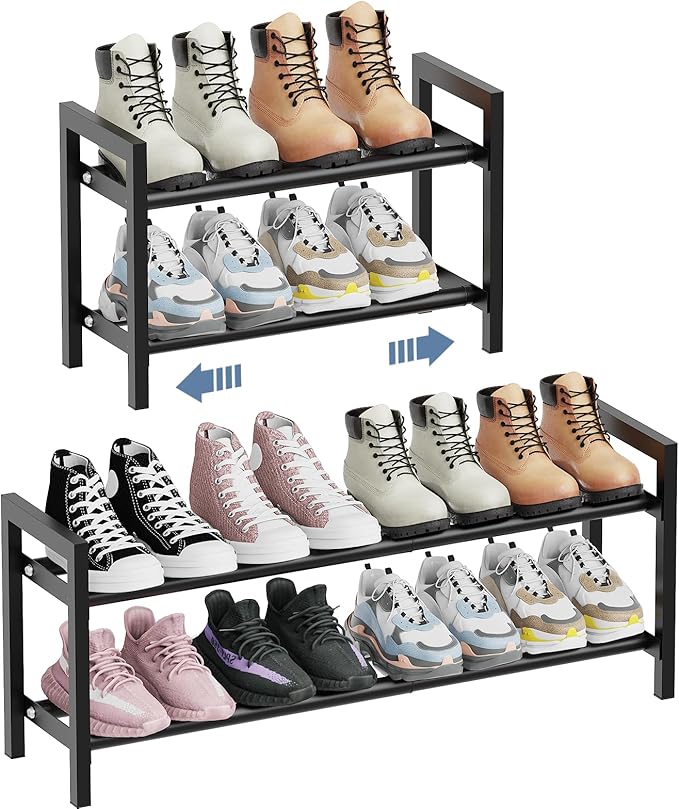 Mavivegue Expandable Shoe Rack, 2-Tier Adjustable Shoe Organizer, Shoe Shelf for Closet, Entryway, Front Door