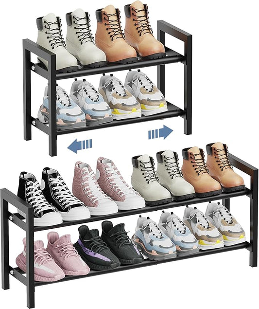 Mavivegue Expandable Shoe Rack, 2-Tier Adjustable Shoe Organizer, Shoe Shelf for Closet, Entryway, Front Door