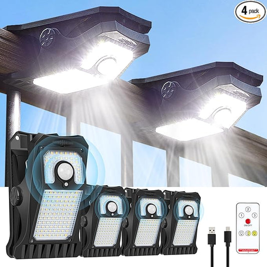 118Leds Solar Motion Sensor Lights Outdoor, Clip on Solar Lights Outdoor Waterproof, High Bright Solar Powered Security Lights for Outside Fence Chain Link Camping (4, 118 LED)