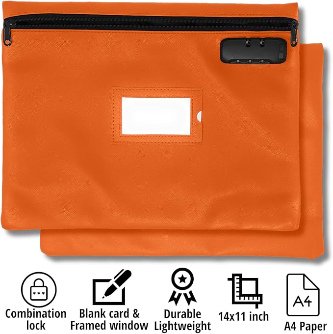 Orange Notary Bag with Lock | 14x11 inch | Zipper Supplies Bag | Locking Document Case for Notary Kit, Stamp, Embosser, Ink Pad, and Valuables