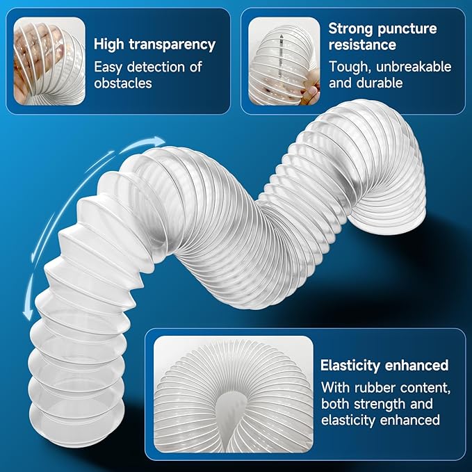 Hon&Guan 2 1/2" x 20' Dust Collection Hose, Flexible Clear Odorless PVC Dust Collector Hose with Carbon Steel Wire, Puncture Resistant Dust Hoses for Woodworking Dust Collecting System