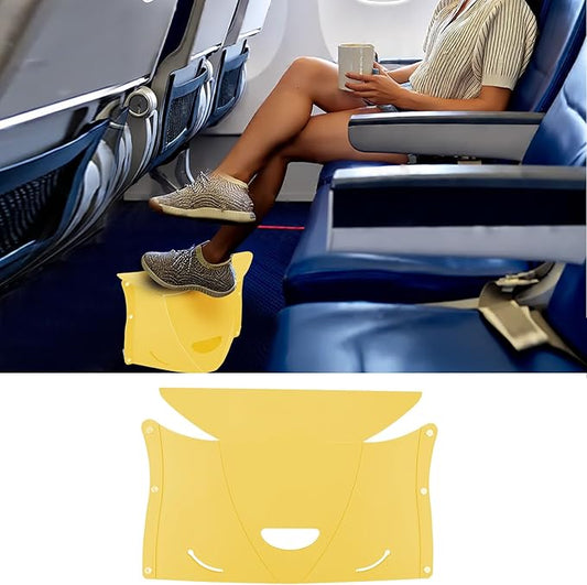 Travel Foot Rest for Airplane & Office - Portable Under Desk Foot Stool, Relieves Back & Knee Pain, Comfort for Long Flights, Cars, Subways & Trains (Yellow)