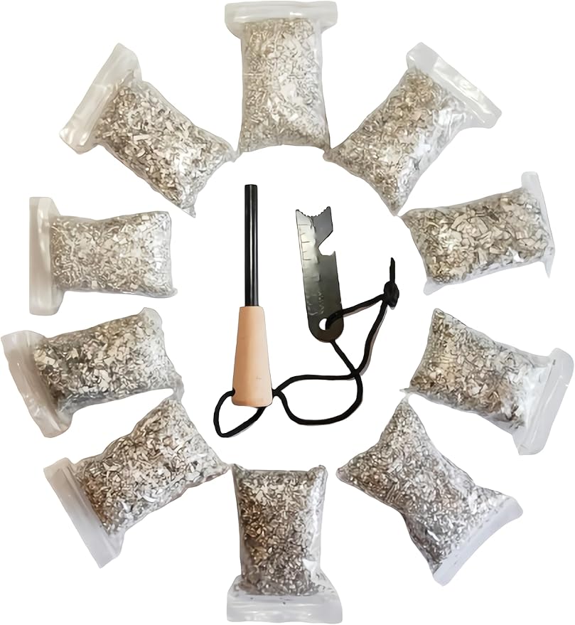 eGreen Fire Starter Kit – 10 to 30 Magnesium Bags with 3.15" Ferro Rod + Optional 60-Minute Wax Rope – Emergency Survival Ignition Set for Camping & Bushcraft