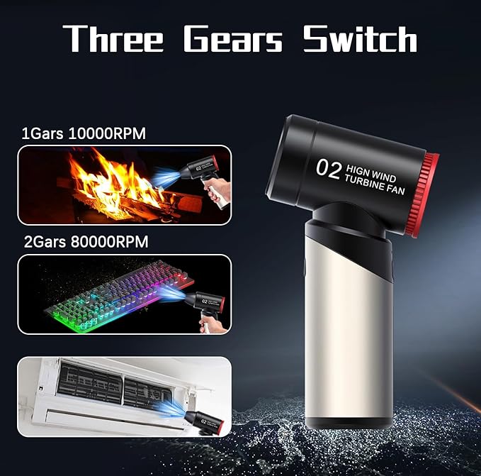 Powerful 110000RPM Electric Air Duster, Portable 3-Speed Cordless Blower with Blow & Exhaust Mode for Fast Car Drying, Deep Keyboard Cleaning, Air Conditioner, Camping Gear, Inflatables & BBQ