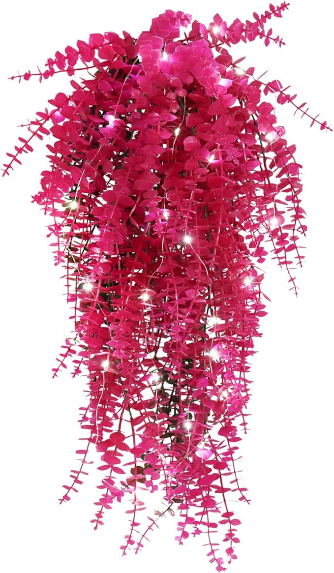 Hanging Geenery Faux Hanging Plants Outdoor Wall Decor Hanging Monkey Grass Artificial Hanging Plants Indoor Plastic Plants for Indoor Bedroom Wall Decoration Outdoor Porch Wedding Decor(Pure Fuchsia)