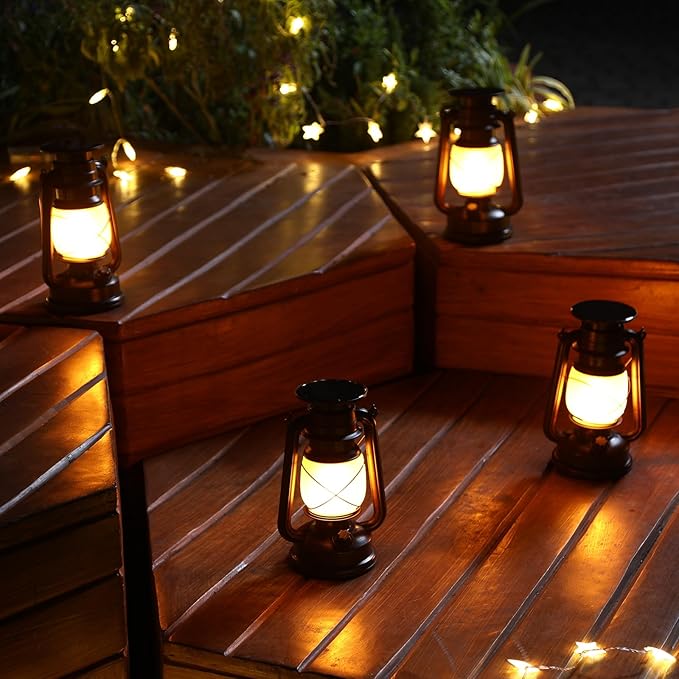 2 Pack Solar Hanging Lantern Outdoor, Solar Powered, Auto On/Off Waterproof LED Flame Umbrella Vintage Lights for Garden, Patio, Yard, Flickering Flameless Candle Mission Lights for Table, Party