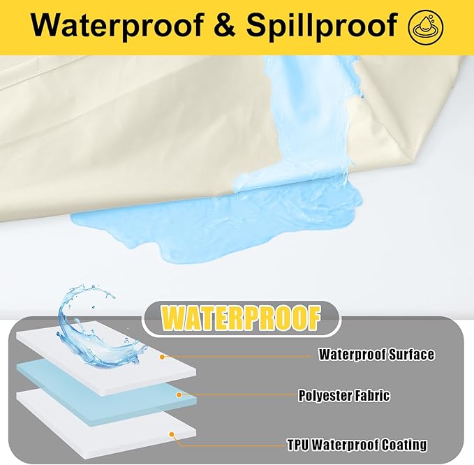 Smiry Picnic Table Cover with Bench Covers, Waterproof Elastic Fitted Polyester Tablecloths for 6 Ft Rectangle Tables, Washable Windproof Tablecloth for Camping, RV & Outdoor (Beige, 30x72 Inches)