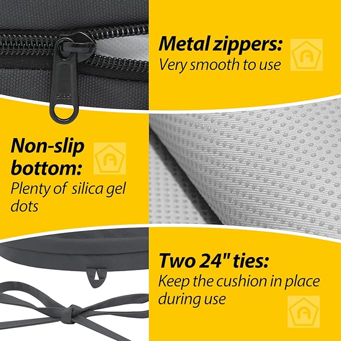 AAAAAcessories Outdoor Seat Cushions for Chairs, Waterproof, Fade-Resistant Patio Furniture Replacement Cushions, 17" x 16" x 2", Set of 4, Dark Gray