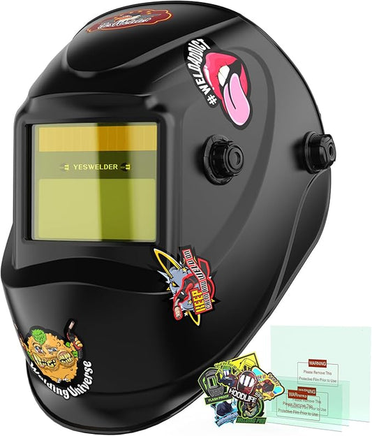 YESWELDER Auto Darkening Welding Helmet, Blue Light Blocking, 1/1/1/1 True Color Solar Powered Welding Hood with 2 Arc Sensors, Wide Shade 3.5/9-13 Welder Mask for TIG MIG ARC and Grind