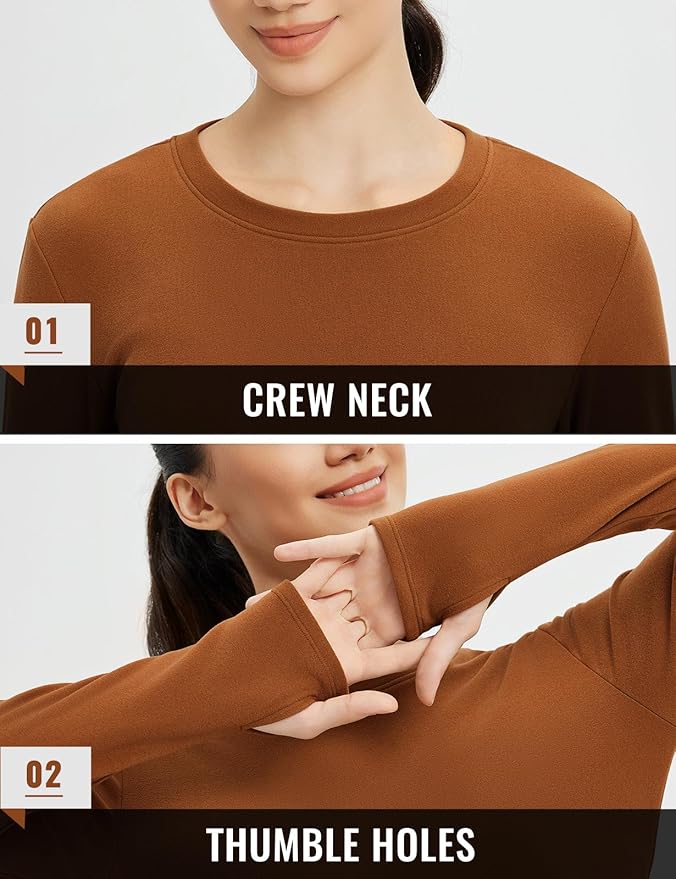 baleaf Womens Thermal Shirts Fleece Lined Long Sleeve Tops Workout Base Layer Slim Fit Cold Weather Gear