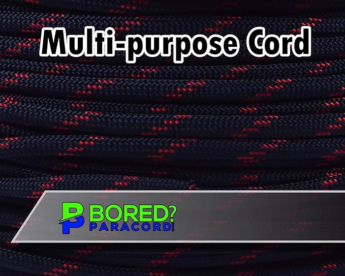 BORED? PARACORD! 550 lb Paracord - Ideal for Crafting, Camping, DIY Projects, Active & Military Outdoors - Strong Survival Rope - Tactical Parachute Cord Type III - Thin Red Line 100 Feet