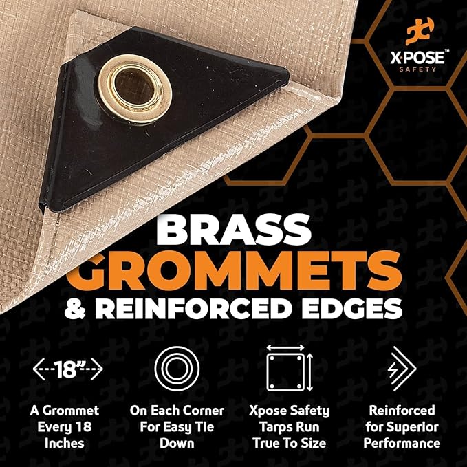 Heavy Duty Tan Poly Tarp 6' X 8' (2-Pack) - Multipurpose Protective Cover - Durable, Waterproof, Weather Proof, Rip and Tear Resistant - Extra Thick 12 Mil Polyethylene - by Xpose Safety