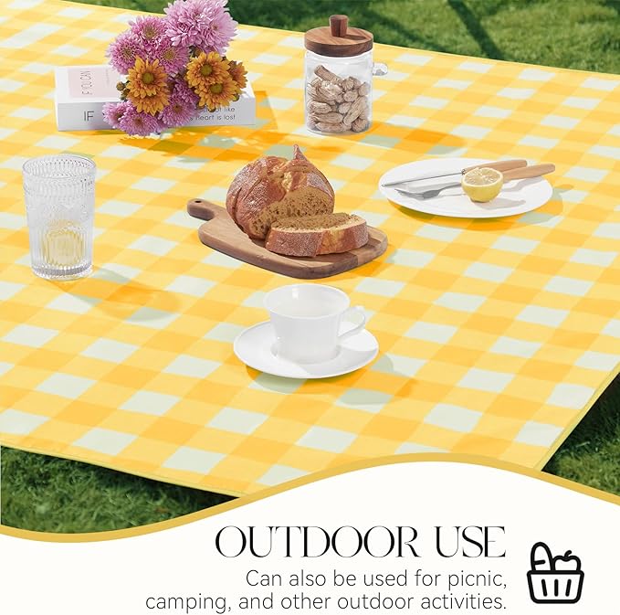 MOSAYT Rectangle Vinyl Tablecloth, 100% Waterproof Buffalo Gingham Plastic Table Cloth, Heavy Duty Wipeable Table Covers for Picnic, Outdoor, Camping - 54 x 54, Yellow