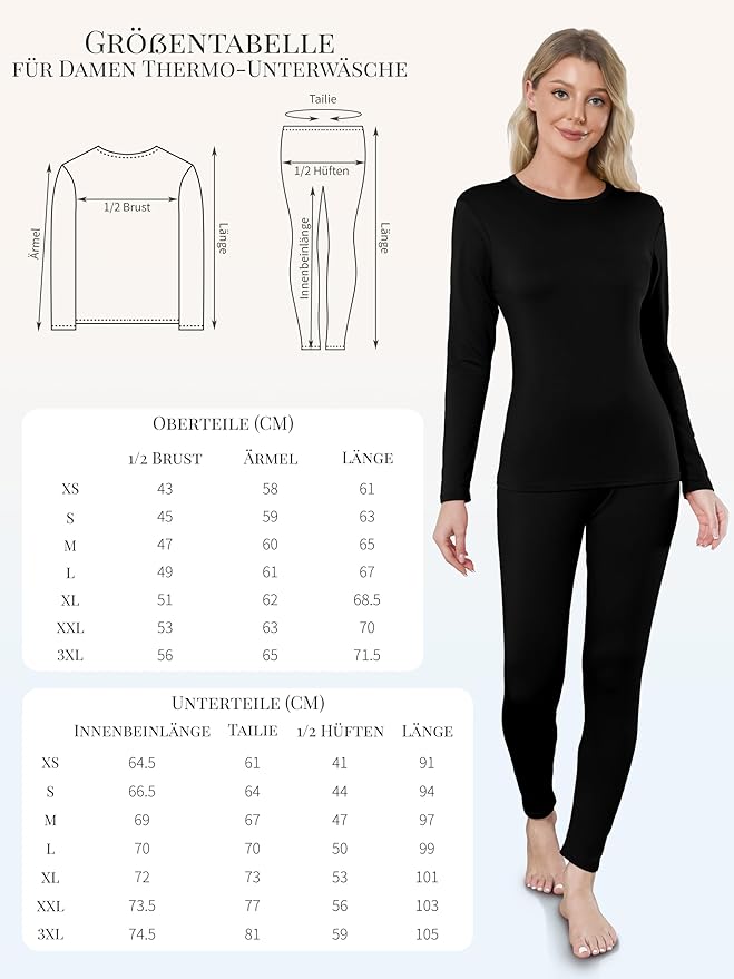 VZV Thermal Underwear for Women, Long Johns for Women Thermal Sets Fleece Lined Base Layer Top and Bottom Set