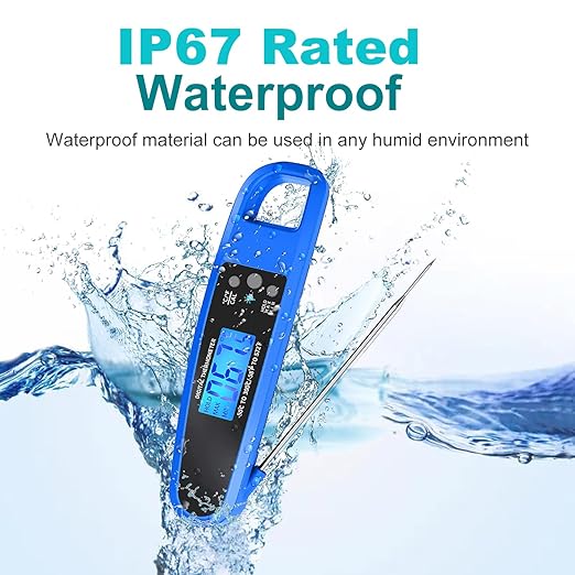 Instant Read Meat Thermometer for Kitchen Cooking, Ultra Fast Precise Waterproof Digital Food Thermometer with Backlight, Magnet and Foldable Probe for Deep Fry, Outdoor BBQ, Grill(Blue)