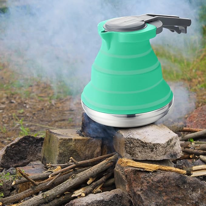 Geiserailie 1.5l Portable Collapsible Kettle Camping Pot Collapsible Tea Kettle for Hiking Travel and Outdoors