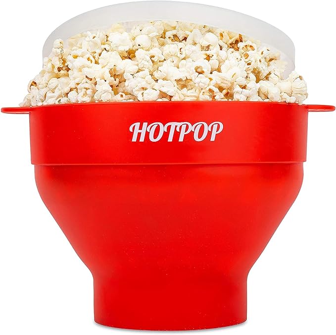 The Orginal HotPop Silicone Popcorn Maker - Microwave Popcorn Popper with Handles - Collapsible Bowl, Heat-Resistant, Easy to Clean, Ideal for Family Movie Nights, 15-Cup Capacity - Red