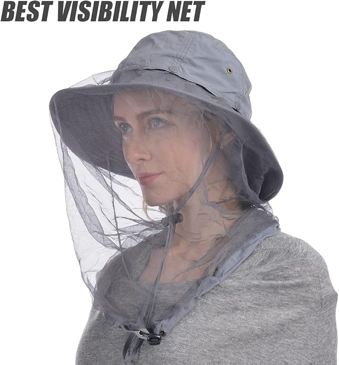 USHAKE Head Net Hat, Safari Hat Sun Hat Bucket Hat with Hidden Net Mesh