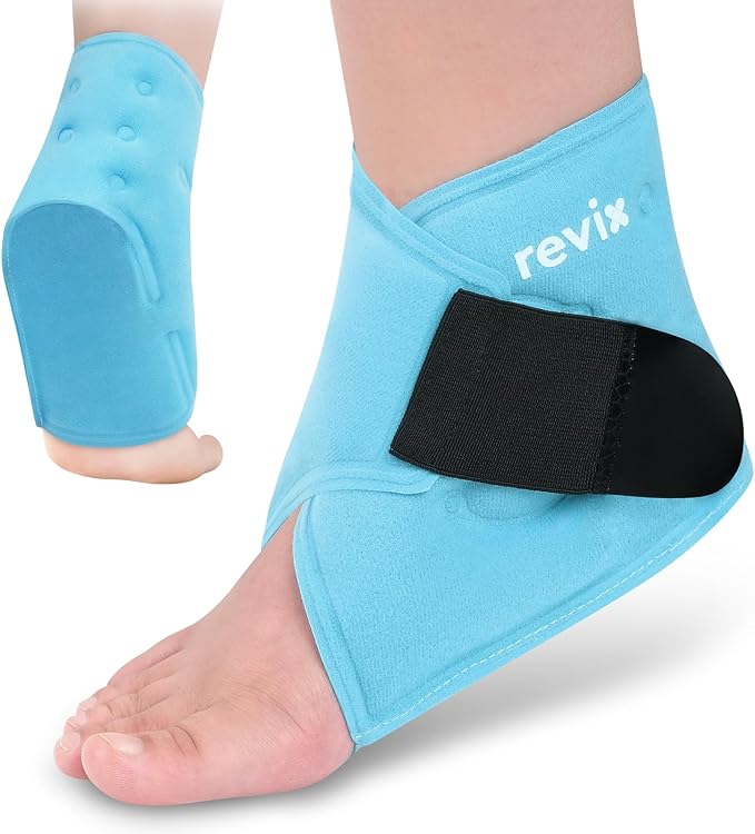 REVIX Ankle Ice Pack Wrap – Reusable Gel Cold Compression for Foot Discomfort, Ice Wrap for Feet Swelling and Recovery, Plantar Fasciitis, Achilles Tendonitis, and Sprained Ankles