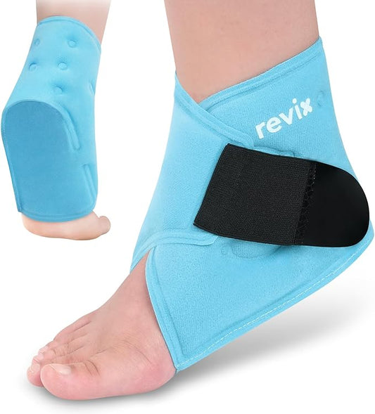 REVIX Ankle Ice Pack Wrap – Reusable Gel Cold Compression for Foot Discomfort, Ice Wrap for Feet Swelling and Recovery, Plantar Fasciitis, Achilles Tendonitis, and Sprained Ankles