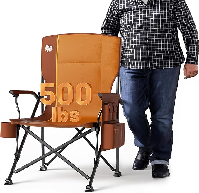 TIMBER RIDGE Oversized Folding Camping Chair High Back Heavy Duty for Adults Support up to 500lbs with Cup Holder, Side Pocket Cooler Bag