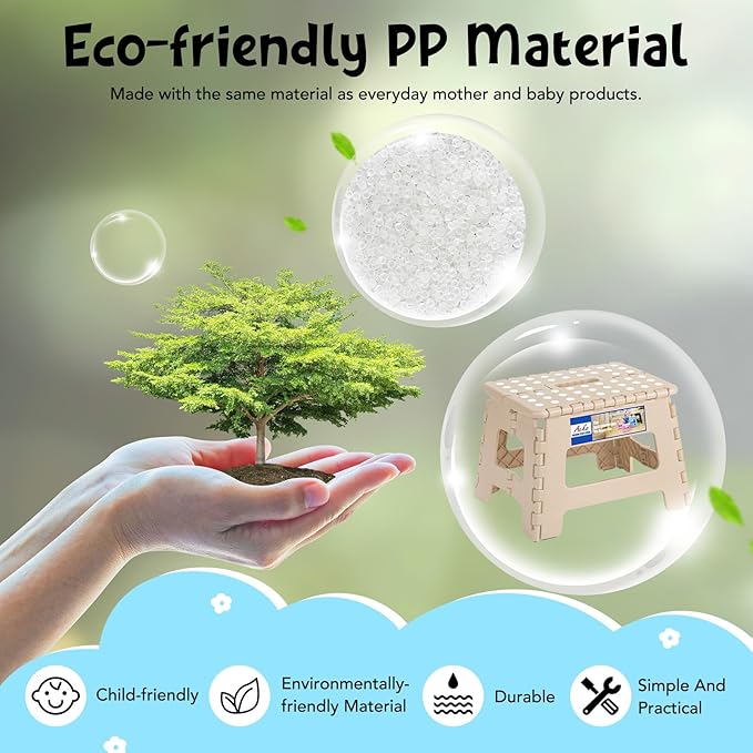 ACKO Folding Step Stool 9 Inch 300 lb Capacity, Plastic Foldable Step Stools for Kids and Adults, Folding Stools Suitable for Kitchen, Stepping Stool with Handle Khaki 1PC