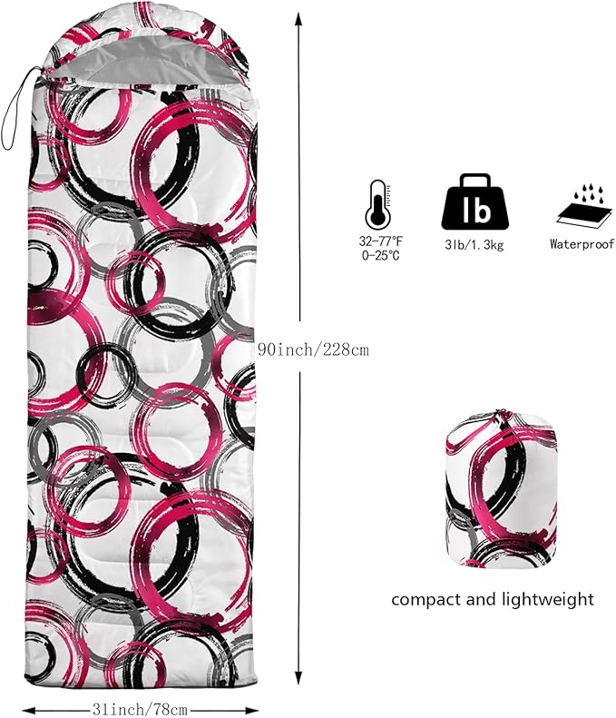 Sleeping Bags for Adults and Kids，3D Printing Camping Sleeping Bag for Girls Boys Lightweight Waterproof Cold/Warm 3-Season，Outdoor Travel with Compression Bags