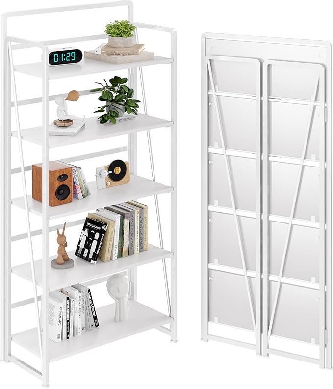 BHG No Assembly Folding Bookshelf for Living Room,Collapsible Book Shelf for Home Office, Portable Bookcase Storage Organizer Rack Shelves