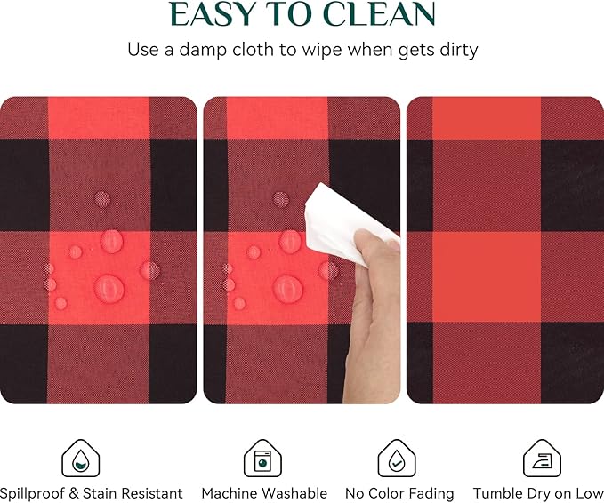 Softalker Christmas Gingham Checkered Rectangle Tablecloth - Buffalo Plaid Farmhouse Table Cloth Waterproof Stain Resistant Table Cover for Kitchen/Party/Holiday - Black and Red, 54 x 78 Inch