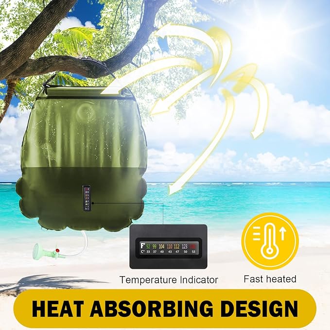 Solar Shower Bag | 5 Gal/20L Solar Heating Camping Shower Bag | Removable Hose | On-Off Switchable Shower Head | Ducha Portatil | Traveling Shower | Portable Shower for Beach Swimming, Hiking