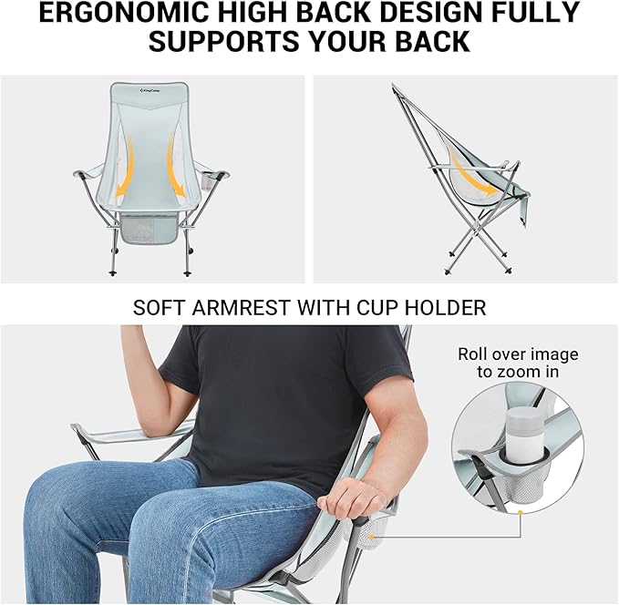 KingCamp Lightweight Compact Camping Folding Chair, Adjustable Height Ultraight Backpacking Chair for Outdoor Hiking, Picnic, Beach, Travel Chairs with Carry Bag